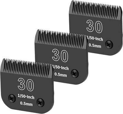 3 Packs 30# Detachable Dog Grooming Steel Blades,Compatible with Andis,Oster A5,Wahl KM-10 Series,Cut Length 1/50" 0.5MM ï¼_lackï¼