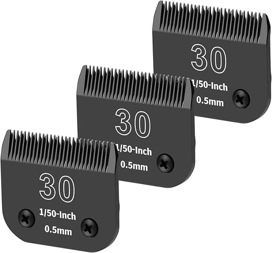 3 Packs 30# Detachable Dog Grooming Steel Blades,Compatible with Andis,Oster A5,Wahl KM-10 Series,Cut Length 1/50" 0.5MM ï¼_lackï¼