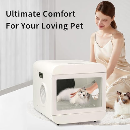 65L Pet Dryer Box, Adjustable Temp Pet Hair Dryer, Safe Cat Kitten Small Dog Puppy Dryer with Timer, Child Lock and 4 Wind Modes, Ultra Quiet Fast 360° Drying Blower for Dog Grooming