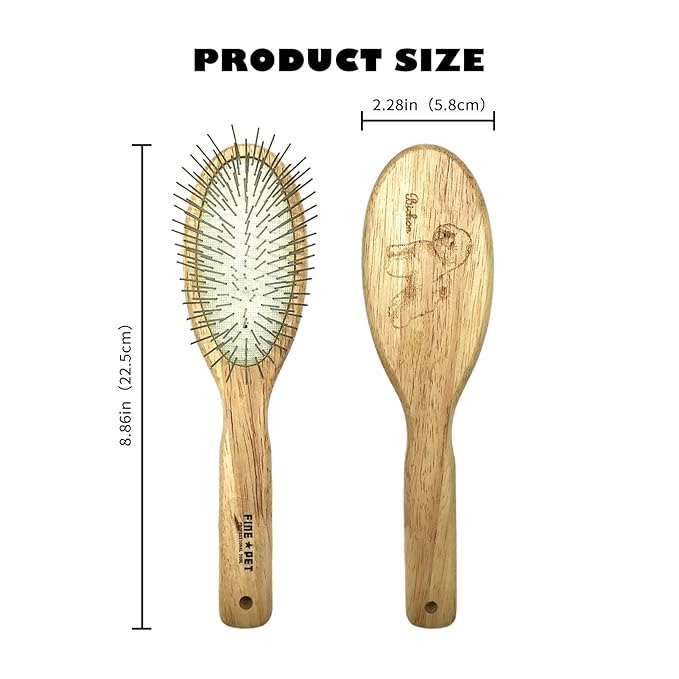 Der Meister Wooden Dog Brush, 25MM Oval Pin Brush, Stainless Steel Pins with Polished Tips for Long Hair Pet Grooming, Professional Grooming Brush for Dogs & Cats