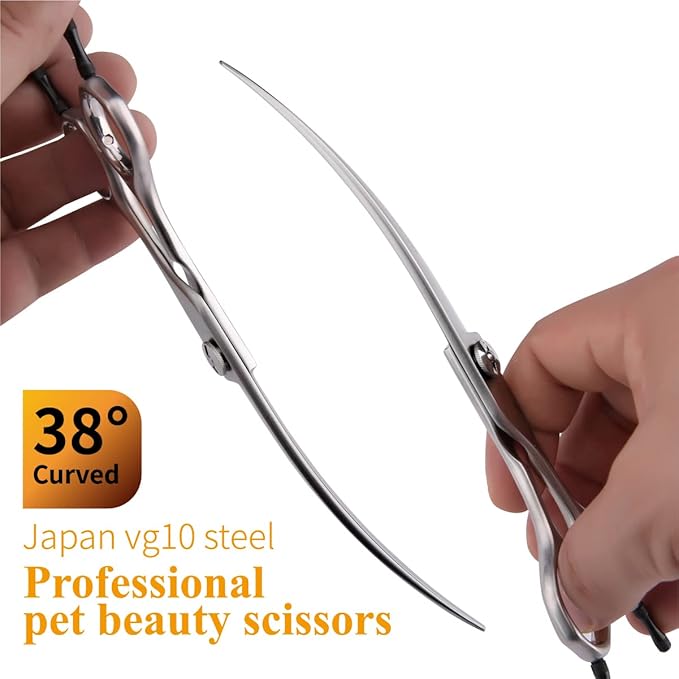 38 Degree Professional Curved Scissors for Dog Grooming 7.5 Japan VG10 Alloy Steel Downward Curved Grooming Shears for Face Right Handed(7.5 inch)