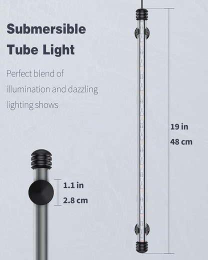 Pawfly 5.5 W Aquarium LED Light 19 Inch Underwater Fish Tank Light with Timer Auto On/Off Fish Tank Background Lights with 8 Lighting Modes Submersible Multi-Colored Tube Lights for Decoration
