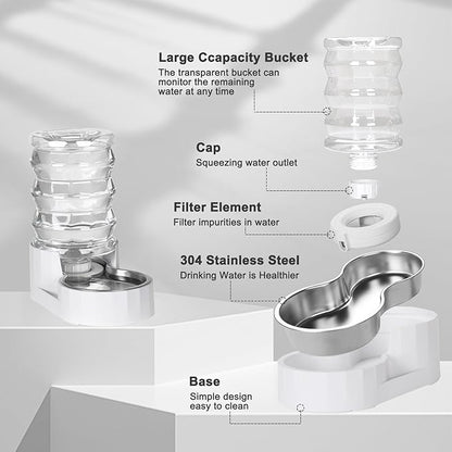 RIZZARI Pet Water Bowl Dispenser: 4L Automatic Stainless Steel Gravity Feeder - Large Capacity for 8-20 LB Cats and Dogs with Joint Spine Pain - for Kitchen Bedroom