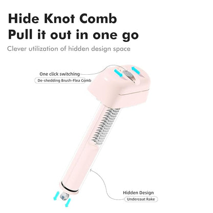 3 In 1 Pet Dematting Tool, Dog Flea Lice Combs for Grooming, Undercoat Rake & Dematting Comb for Detangling Matted or Knotted Undercoat Hair, Great for Short or Long-haired Dogs & Cats - Pink