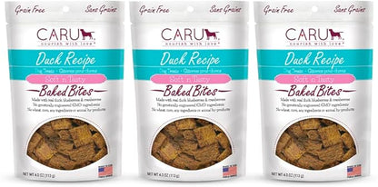 Caru - Soft n Tasty Baked Bites - Duck Bites Dog Treats - Flavorful Training Treats - 4 oz Bags - Pack of 3