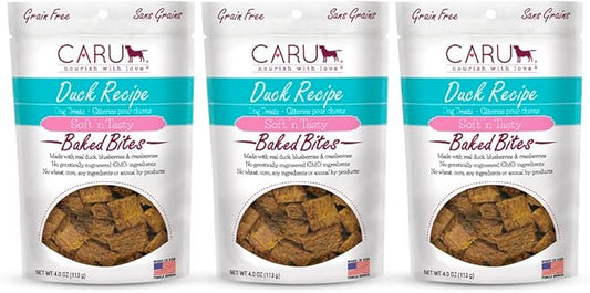Caru - Soft n Tasty Baked Bites - Duck Bites Dog Treats - Flavorful Training Treats - 4 oz Bags - Pack of 3