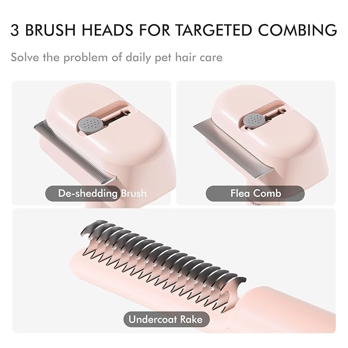 3 In 1 Pet Dematting Tool, Dog Flea Lice Combs for Grooming, Undercoat Rake & Dematting Comb for Detangling Matted or Knotted Undercoat Hair, Great for Short or Long-haired Dogs & Cats - Pink