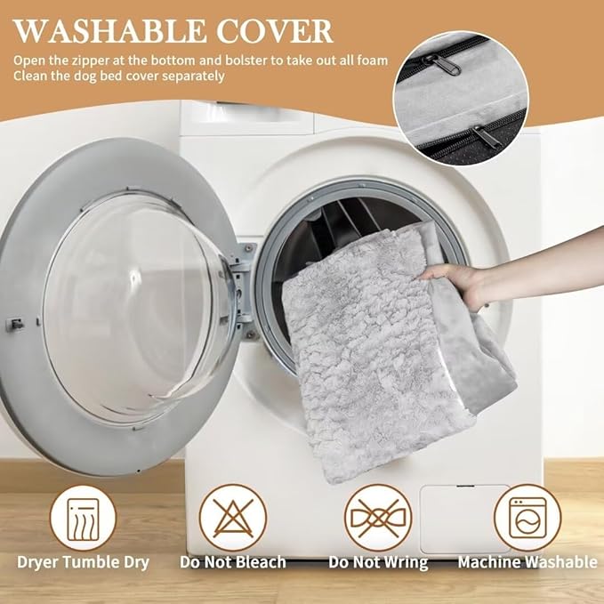 Memory Foam Cooling Dog Bed, Orthopedic Dog Beds for Extra Large Dogs, XL Dog Bed with Removable Cover, Waterproof Pet Bed Large with Bolster(X-Large,Light Grey)