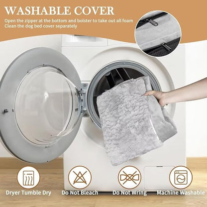 Memory Foam Cooling Dog Bed, Orthopedic Dog Beds for Extra Large Dogs, XL Dog Bed with Removable Cover, Waterproof Pet Bed Large with Bolster(X-Large,Light Grey)