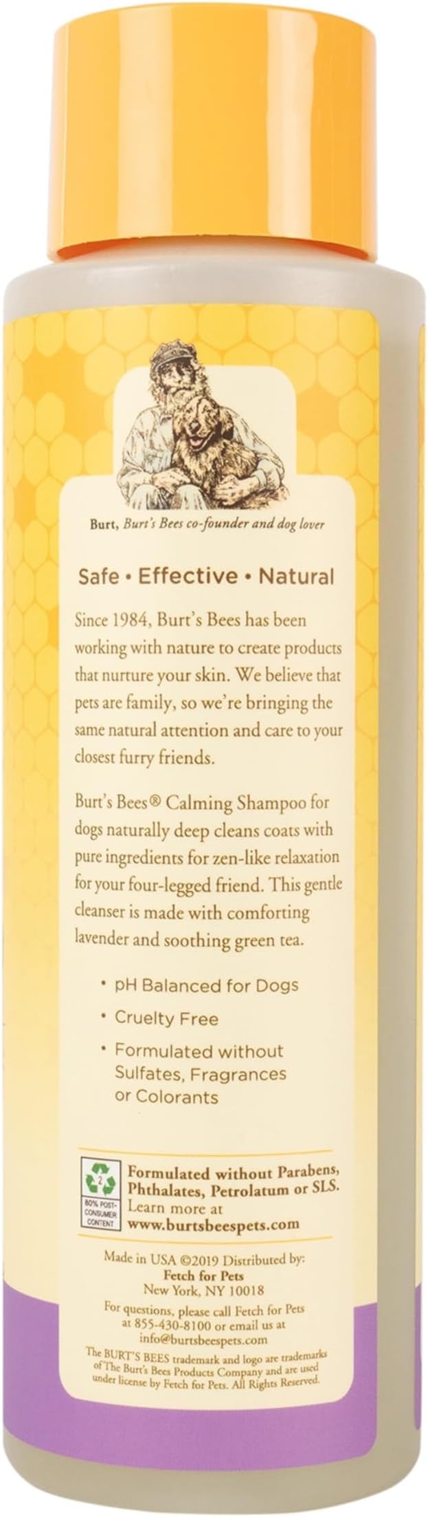 Burt's Bees for Pets Calming Dog Shampoo with Lavender and Green Tea, 95% Natural Origin Formulas, Soothing Canine Cleanser - Gentle Wash, 16 oz