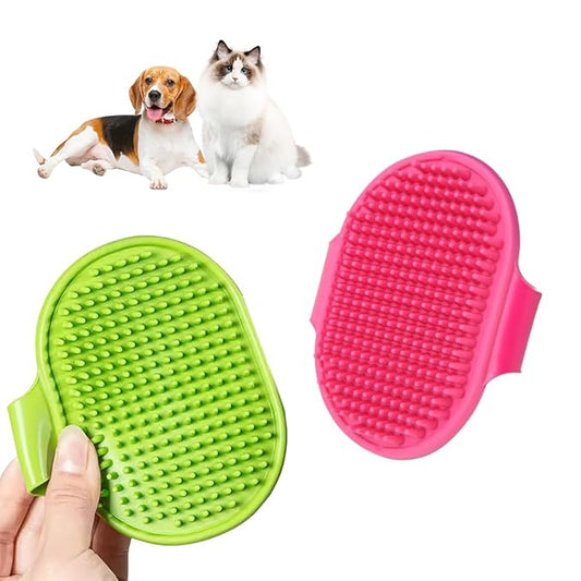 2 Piece Dog Brush, Dog Brush Bath with Adjustable Ring Handle, Dog Brush for Shedding, Dog Grooming Brush,Pet Shampoo Bath Brush with Massage for Dogs and Cats (Red/Green)