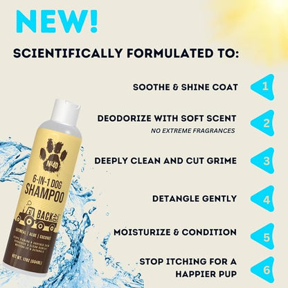 Natural Pet Shampoo - No. 40 Premium 6 in 1 Oatmeal Shampoo for Dogs - Moisturize, Deodorize & Soothe Sensitive Skin - Coconut, Aloe & Almond Oil Dog Wash & Pet Care