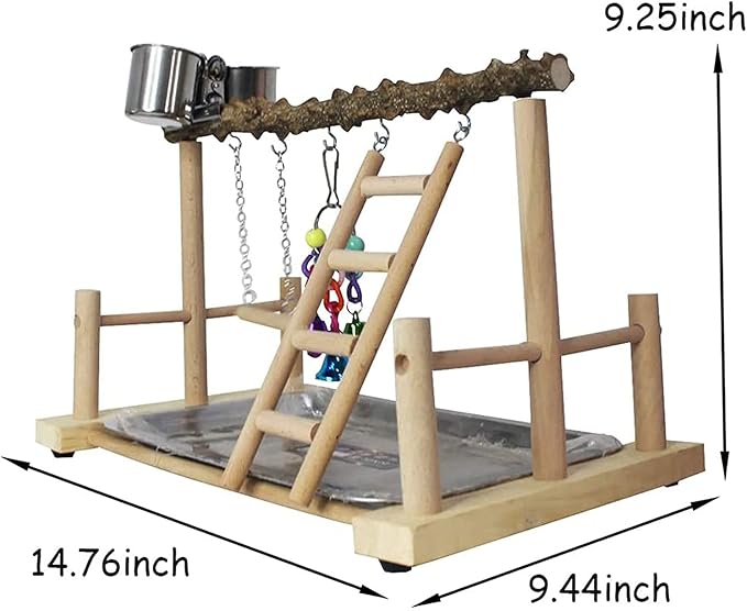 PINVNBY Bird Playground Birdcage Playstand Pet Bird Perch Platform Stand Parrot Play Gym Parakeet Cage Decor Budgie Perch Stand with Feeder Seed Cups Ladder Chew Toys for Small Animals Parrot Parakeet