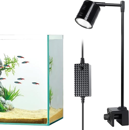 UPETTOOLS Aquarium LED Light 10W, 2700K-6000K Fish Tank Spotlight with 3 Light Colors, Adjustable Light Head, for Different Models Planted Freshwater Tank