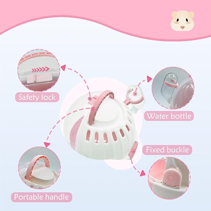 Hamster Carrier Cage Portable_ages Small Animals Carry Travel Case with Water Bottle Plastic Breathable_uinea Pig Outgoing Cage for Dwarf Hamster Ferret Chinchillas Hedgehog (Pink)