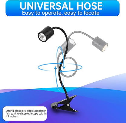 LED Aquarium Light, 4W Clip-on Fish Tank Lamp, 3 Colors, 17.8 Inch Flexible Arm, Full Spectrum for Plants and Coral