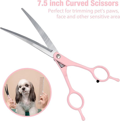 Dog Grooming Scissors, 5 in 1 Dog Scissors for Grooming, Professional Stainless Steel Pet Shears, Sharp, Pink