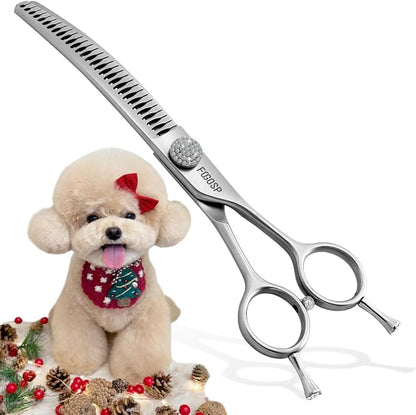 7.0'' Curved Chunkers Shears for Dog Grooming Professional Magic Dog Grooming Scissors with Big Artificial Diamonds 30 Teeth for Large Dog(7.0 in, Curved Chunkers)