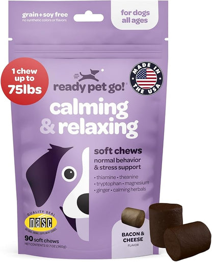 Hemp Calming Chews for Dogs | Herbal Dog Calming Chews for Anxiety from Normal and Occasional Stressors Including Separation Storms Grooming & Travel | NASC Certified & Made in the USA | 90 Chews