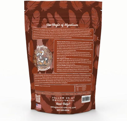 Mycelium Premium Poultry Scratch | Bird Food for Chickens, Quails & Game Birds | Organic, Non-GMO Seed Treat with Corn, Wheat & Milo | Supports Natural Foraging & Digestion | Made in USA, 5 lb Bag