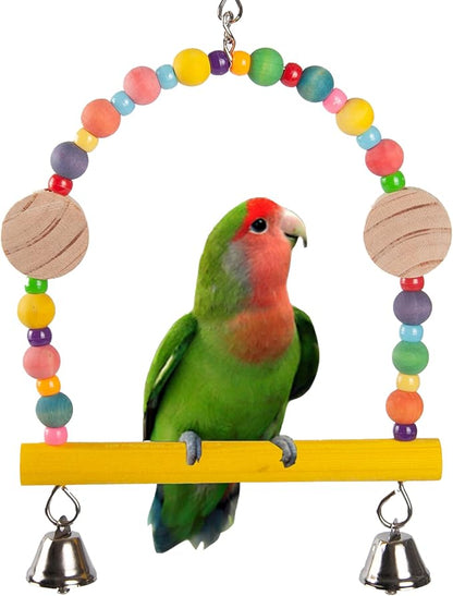 Bird Swing for Parakeets - 9 * 6 inch Bird Toys for Conures - Wooden Parrot Swing Parakeet Swing for Cage Cockatiel Swing Bird Swings for Parakeets and Bird Swings for Small Birds