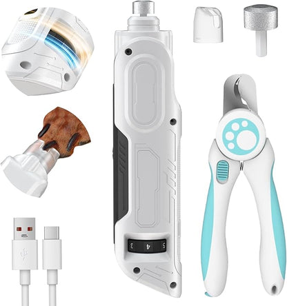 Pet Nail Grinder for Dogs,6-Speed Rechargeable Dog Nail Trimmers and Professional Clippers,Paws Grooming Kit for Medium Large Dogs Cats - White