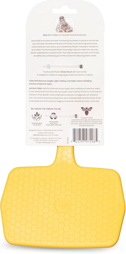 Burt_ Bees for Pets Large Slicker Brush for Dogs with Thick or Curly Hair with Handle Made from Recycled Plastics Collected from Coastal Communities | De-Shedding Dog Brush Removes Knots and Matting