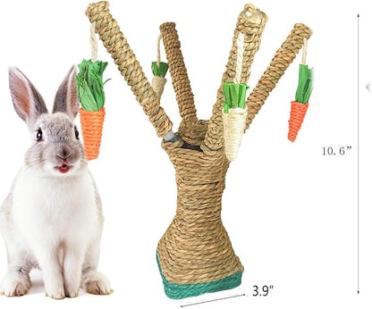Hamiledyi Pet Bunny Fun Tree Rabbit Chew Toy Rattan Grass Scratcher Climbing Tree Play Carrot Toy for Rabbit Bunny Guinea Pig Squirrels Parrots Cat and Other Small Animals