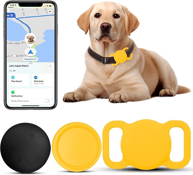 Dog Location Tracker, Waterproof Pet Tracker, MFi Certificated Tracking Device, Bluetooth with Collar Holder, No Monthly Fee, Works with Find My, Not GPS Tracker (iOS Only) (Orange)