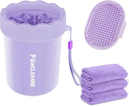 Dog Paw Cleaner for Dogs, (with 3Pcs Absorbent Towels & Adjustable Bath Brush) Dog Paw Washer, Pet Foot Cleaner (Purple, Small)