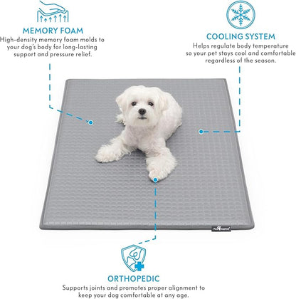 Paw Inspired Cooling Orthopedic Crate Pad for Dogs, Washable Memory Foam Dog Cooling Mat (35x22 Inch Medium/Large Size for 36 Inch Kennel, Gray)