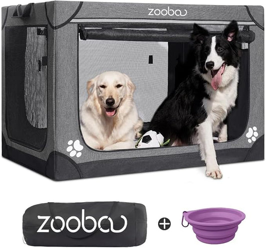 42" Portable Soft Dog Crate for Large Dogs - Collapsible Travel Kennel with Carry Bag, Foldable Cage with Durable Textilene Mesh Door, Plush Bed - Ideal for Home or Travel - Charcoal Gray