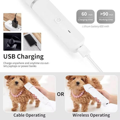 Dogs Hair Clippers Grooming Kit with Nail Grinder,3-in-1 Electric Rechargeable Pet Claw Care Trimmer, Dog Grooming Clippers,Nail Shaver & Grinder,Grooming kit for Poodles,puppy grooming kit, (White)