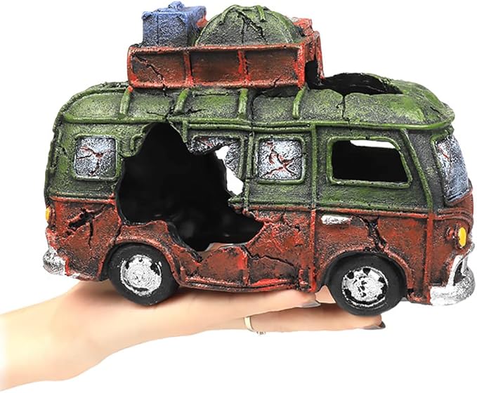 Aquarium Décor Thematic Ornaments - Resin Material Bus Car Fish Tank Decorations for Betta Hideout Caves…