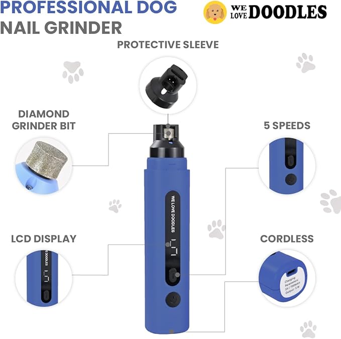 We Love Doodles Dog Nail Grinder - Essential Grooming Kit for Dogs at Home, Electric Dog Nail Trimmers, Quiet Pet Nail Grinder for Dogs, Safe Nail Trimmer for Dogs, Suitable for Large & Small Breeds