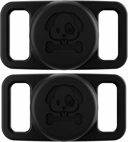 2 Pcs Black Anti Lost Silicone Protective Case Compatible with Airtag for Dog Cat Pet Collar