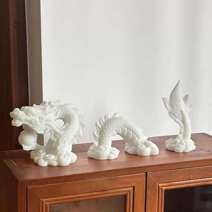 livelyfish Aquarium Dragon Statue Sandstone Ornaments Asian Fish Tank Decor for Freshwater Saltwater Tank Landscape Garden Decorations (White)