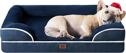 EHEYCIGA Orthopedic Dog Bed for Medium Dogs, Waterproof Memory Foam Medium Dog Beds with Sides, Non-Slip Bottom and Egg-Crate Foam Medium Dog Couch Bed with Washable Removable Cover, Navy