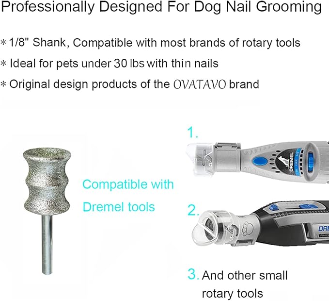 Dog Nail Grooming Tools - Dog Nail Grinder Attachment for Dremel - Diamond Rotary Nail Grinder Bits for Small Medium Dogs Cats and Animals (L)