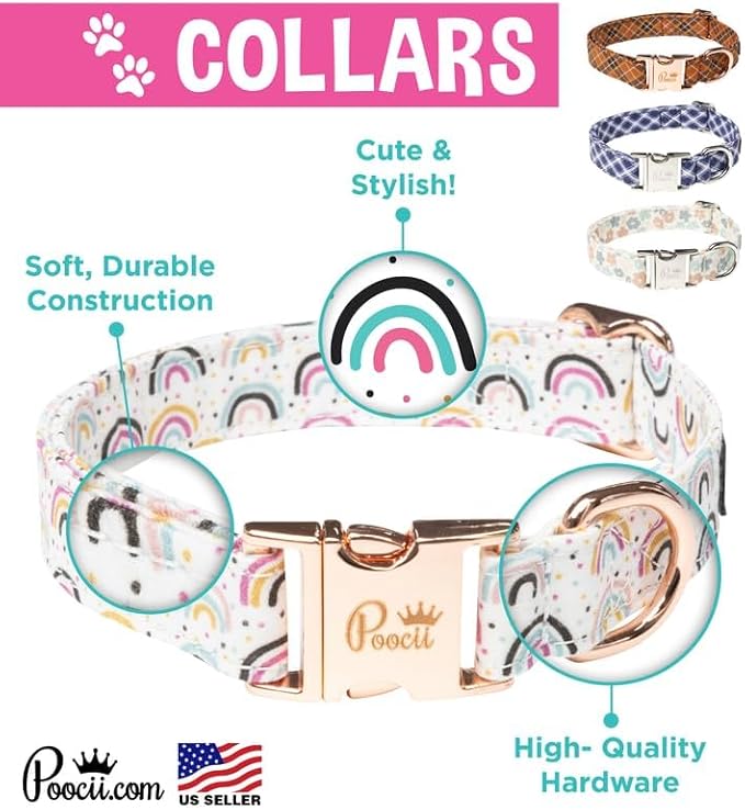Durable Cotton Blend Dog Collar, Cute & Stylish, Adjustable with Metal Locking Clasp, Made in USA (Ditzy Floral, Large)
