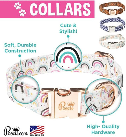 Durable Cotton Blend Dog Collar, Cute & Stylish, Adjustable with Metal Locking Clasp, Made in USA (Ditzy Floral, Large)