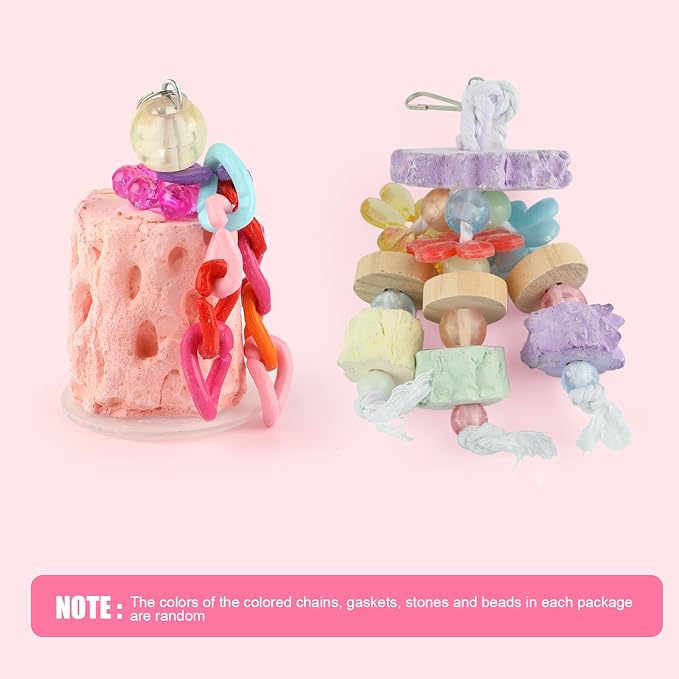 2PCS Bird Beak Grinding Stone, Calcium Stone Parrot Chew Toys Cage Hanging Bite Accessories for Hamster, Budgies, Parakeets, Cockatiels, Conures