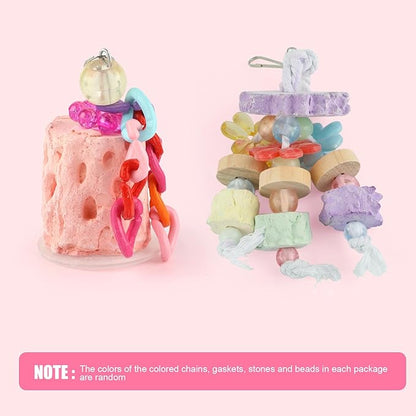 2PCS Bird Beak Grinding Stone, Calcium Stone Parrot Chew Toys Cage Hanging Bite Accessories for Hamster, Budgies, Parakeets, Cockatiels, Conures