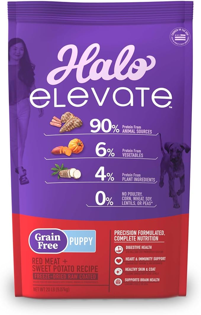 Halo Elevate Dry Dog Food, Grain Free Red Meat Recipe, Puppy Formula, 20lb