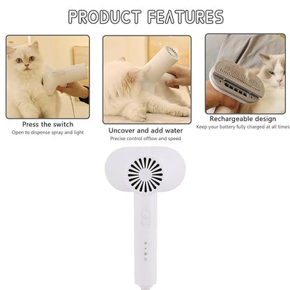 2-in-1 Dog Hair Dryer and Brush - Low Noise Operation, Overheating Protection, 3 Temperature & Airflow Settings, Self-Cleaning Button - Ideal Dog Brush for Short Haired Dogs (White)