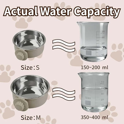 2Pcs Pets Lightweight Stainless Steel Bowl,Removable Stainless Steel Pet Hanging Food Water Feeder Bowl Cage Coop Cup for Puppy Medium Dog Cat Rabbit Ferret Bird Gunea Pigs (Gray, S)