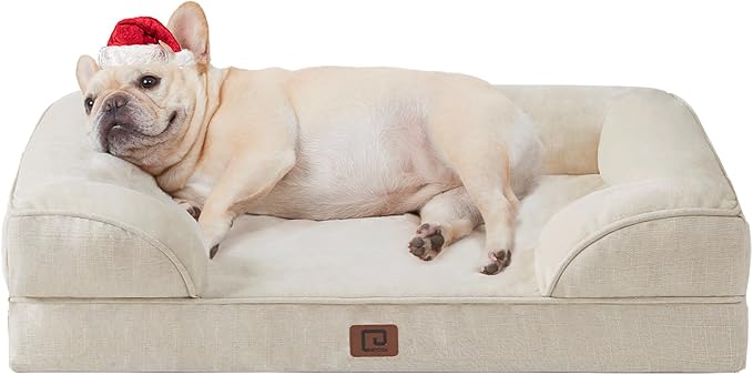 EHEYCIGA Orthopedic Dog Bed for Small Dogs, Waterproof Memory Foam Small Dog Beds with Sides, Non-Slip Bottom and Egg-Crate Foam Medium Dog Couch Bed with Washable Removable Cover, Beige
