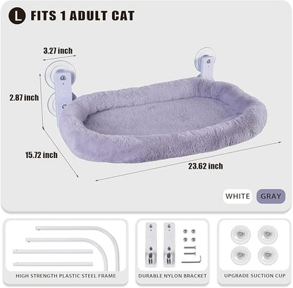 Cat Window Perch with Strong Suction Cups, 55lbs Hold Weight Tested, Foldable Cat Window Hammock Bed with Breathable Mesh, All-Season Lounger for Medium Small Cats to Bird Watch & Sunbathe (Grey, L)