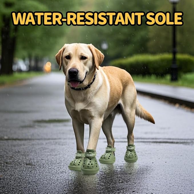 JZXOIVA Dog Shoes for Hot Pavement, Dog Booties for Small Dogs, Breathable Dog Boots & Paw Protectors, Adjustable Non-Slip Dog Rain Booties, Waterproof Pets Sandals for Beach Green Size 3