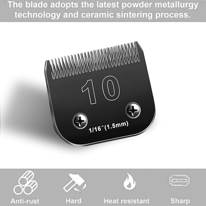 10 Blades Dog Grooming Blades Compatible with Andis/Oster A5/Wahl KM-10 Series Dog Clippers,Detachable Clipper Replacement Blade- Size 10 Blade 1/16" (10#/1PC)